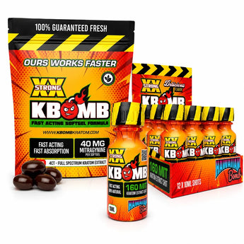 Kratom softgels and shots bundle, 12 softgels with 12 liquid shots