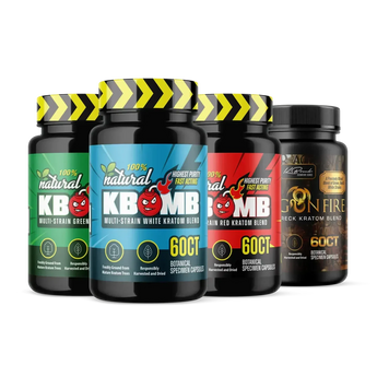 KBomb Signature 4-pack capsule set with Green, White, Red, and Dragon Fire blends