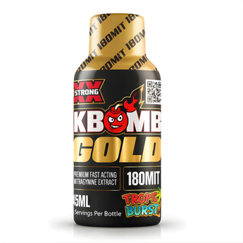 180mg Kratom Liquid Gold Shot bottle with tropical flavor and potent Mitragynine extract