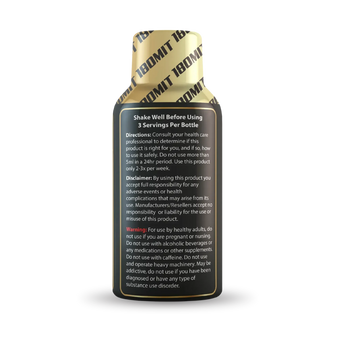 180mg Kratom Liquid Gold Shot bottle with tropical flavor and strong mitragynine extract