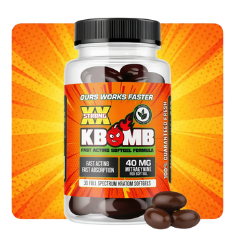 Bottle of KBomb supplements with a bright orange and yellow background