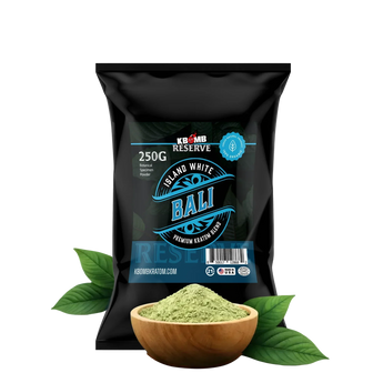 White Bali kratom powder blend pouch by KBomb Kratom