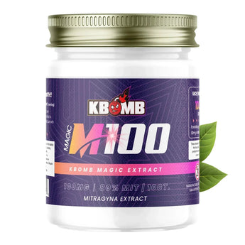 M100 kratom tablets bottle, 10 tablets with 80mg+ mitragynine each
