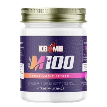 M100 kratom tablets bottle showing 10 tablets at 100mg per tablet