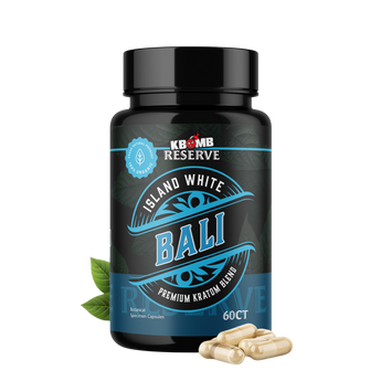 Island White Bali Kratom Capsules for balanced energy and mental clarity with White Ivory Horn blend