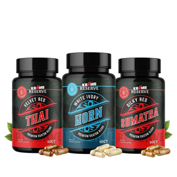 Kratom capsule Reserve 3-pack with Red Sumatra, Red Thai, and White Horn