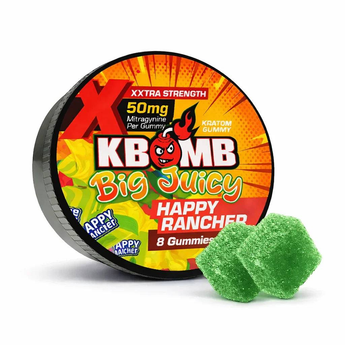KBomb Big Juicy 50mg Red Apple Kratom Extract Gummies in resealable container