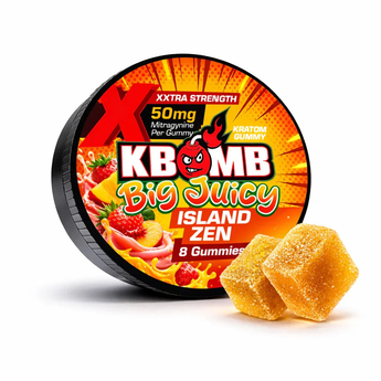 KBomb Big Juicy 50mg red apple kratom extract gummies in resealable container