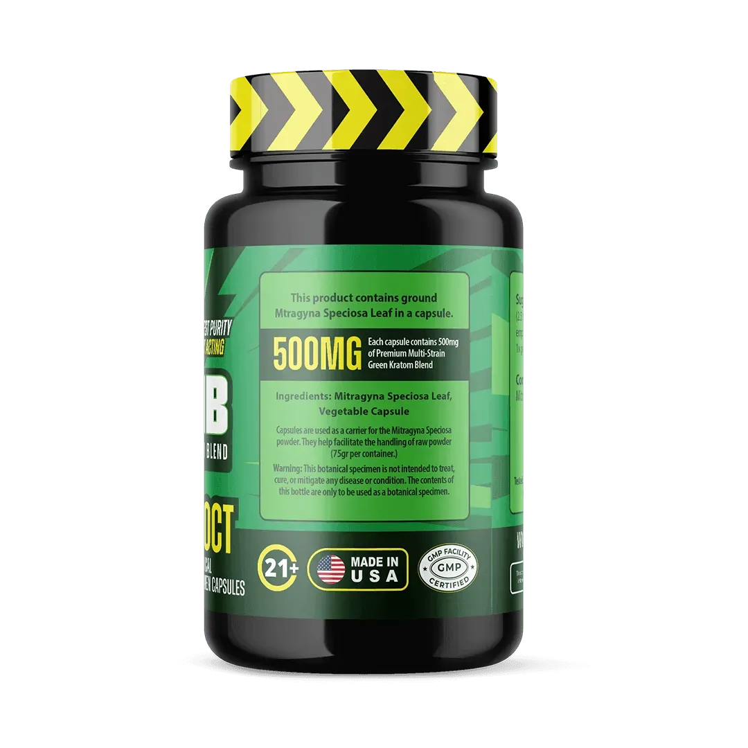 Green Multi-Strain Kratom Blend Capsules (500mg) - KBomb Kratom