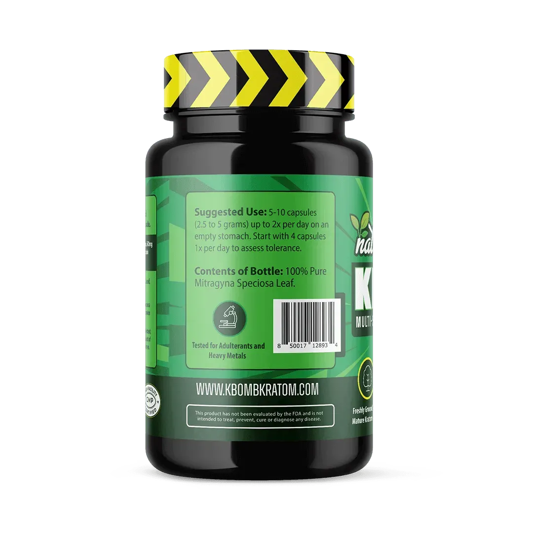 Green Multi-Strain Kratom Blend Capsules (500mg) - KBomb Kratom