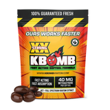 KBOMB Kratom Extract Softgels pouch with 40mg Mitragynine per softgel for fast relief and wellness