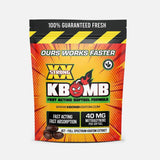 KBOMB Kratom Extract Softgels bottle with 40mg Mitragynine per softgel, natural ingredients, and packaging
