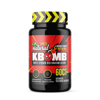 KBomb Multi-Strain Red Kratom capsules with 6 red vein leaves blend for relaxation and wellness
