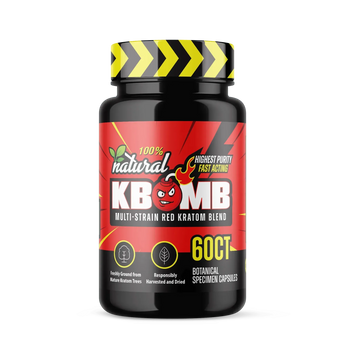 KBomb Multi-Strain Red Kratom capsules with 6 red vein leaves blend for relaxation and wellness