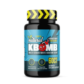 White Multi-Strain kratom capsules bottle, daytime blend by KBomb