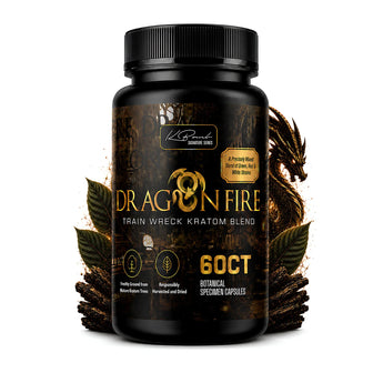 Dragon Fire kratom capsules, red green and white strain blend by KBomb