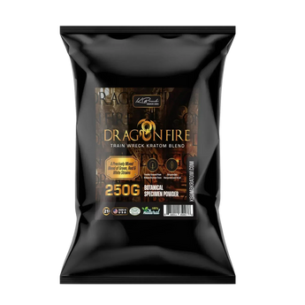 Dragon Fire kratom powder pouch, red green and white strain blend