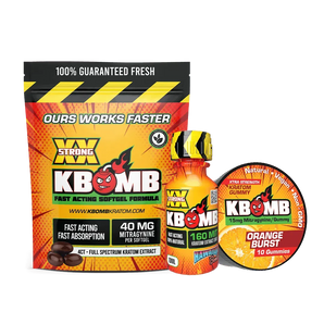 Warm & Happy Kratom Bundle by KBomb featuring extracts, gummies, and softgels for mood enhancement and relief