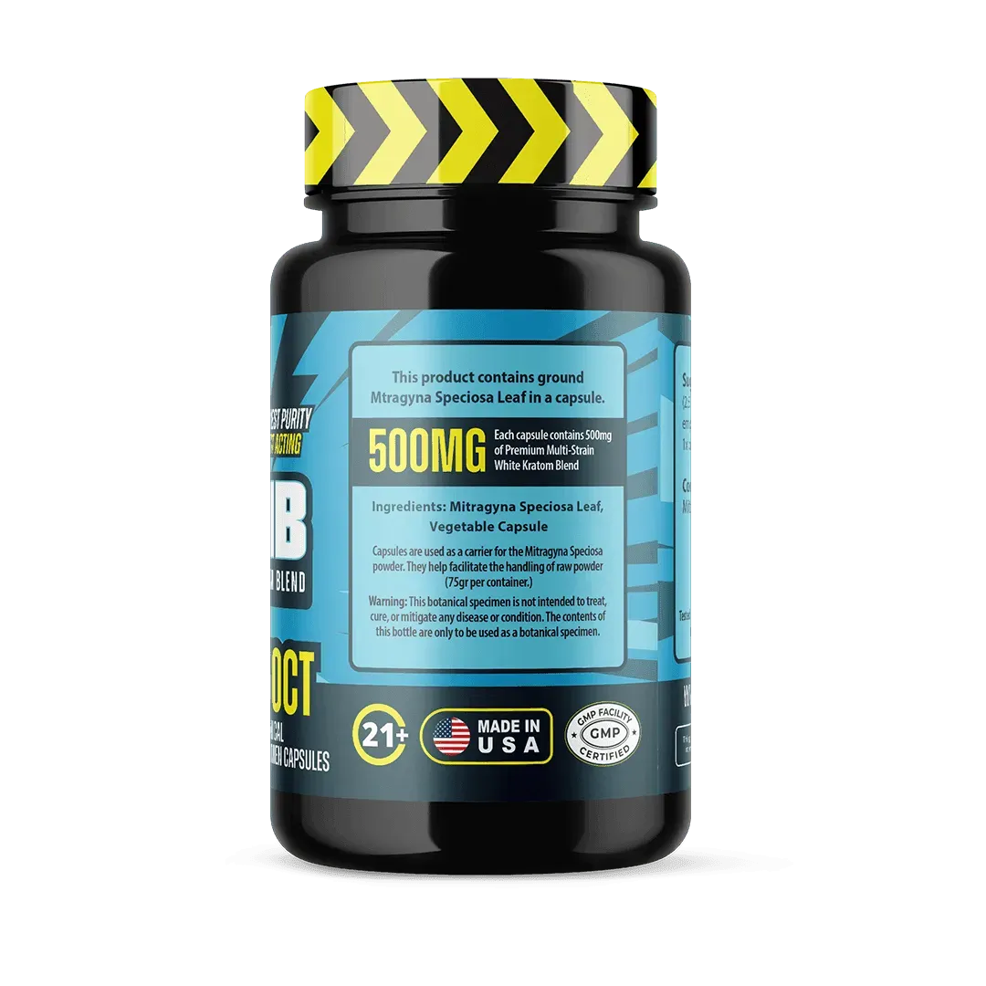 White Multi-Strain 500mg Kratom Capsules - KBomb Kratom