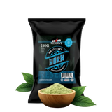 White Ivory Horn premium kratom powder blend packaging with natural kratom leaves background