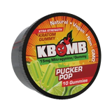 KBomb Kratom extract gummies in double sealed container with 15mg Mitragynine per gummy