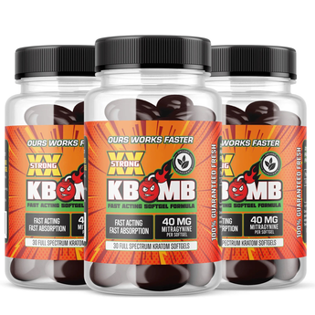 Bottle of 40mg Kratom Extract Softgels with natural ingredients for fast-acting relief