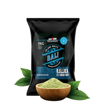 Island White Bali Premium Kratom Powder Blend by KBomb with smooth uplifting energy and clear-headed focus for productivity and motivation