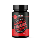 Silky Red Sumatra Kratom capsules blend in a bottle for calming evening use