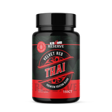 Bottle of Velvet Red Thai Kratom capsules with warm red label for relaxation and mood uplift