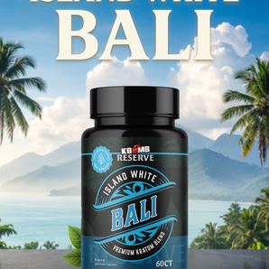 KBomb Island White Bali Kratom capsules for smooth energy and focus alternative to coffee