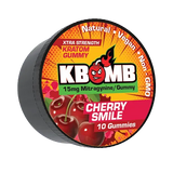 Cherry Smile Kratom Gummies in sealed container with bright red gummy candies