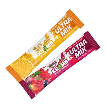 KBomb Ultra Mix Instant Kratom powder drink sachets with fruit flavor and 100mg Mitragynine per serving