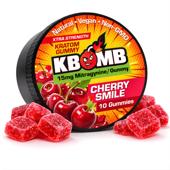 KBomb Kratom Gummies Bundle in double-sealed container showcasing natural, vegan, potent kratom treats
