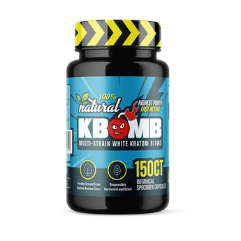 KBomb Multi-Strain White Kratom capsules for focus, energy, and relaxation blend of seven white vein strains