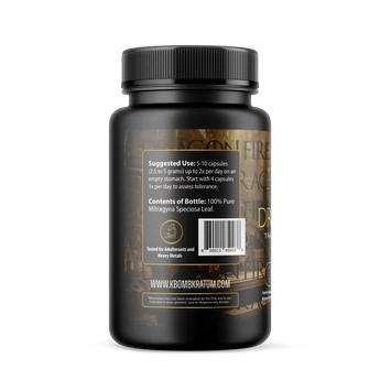 Trainwreck Dragon Fire kratom capsules blend of red green and white strains for energy focus and wellness