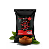Black package of Krabi Reserve Velvet Red Thai Kratom with a bowl of ground Kratom and leaves on a white background